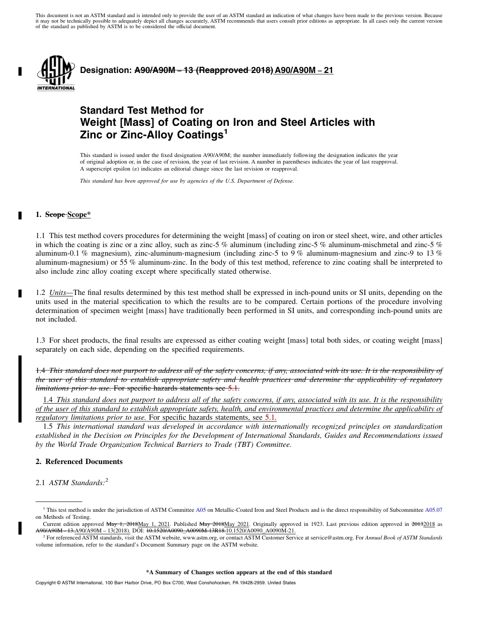 ASTM A90-21 REDLINE.pdf_第1页