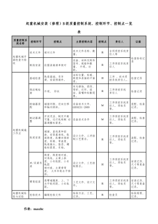 起重机械安装修理B级质量控制系统控制环节控制点一览表.docx