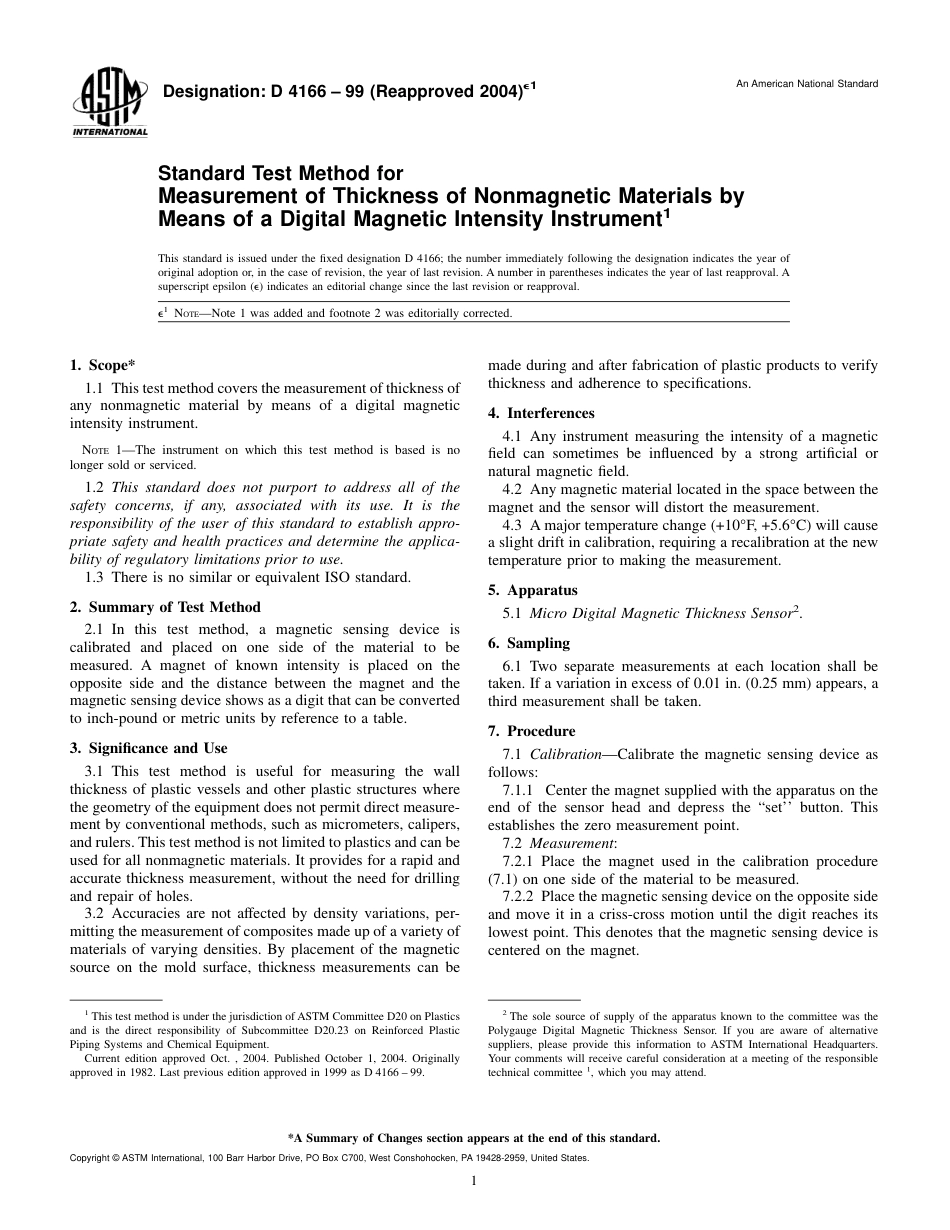 ASTM D4166 - 99 (2004)e1.pdf_第1页