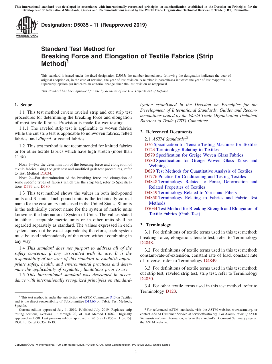 ASTM D5035 - 11 (2019).pdf_第1页