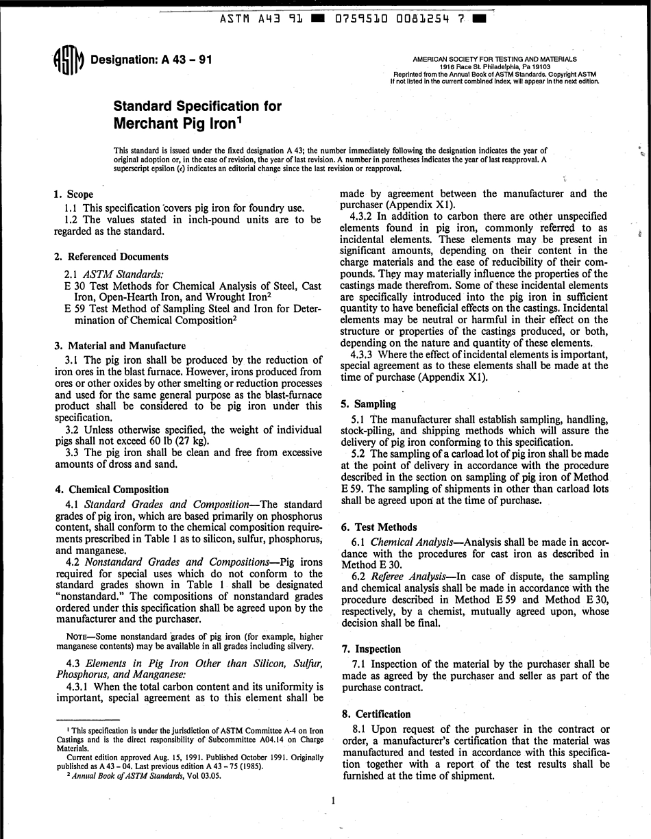 ASTM A43 - 91 scan.pdf_第1页