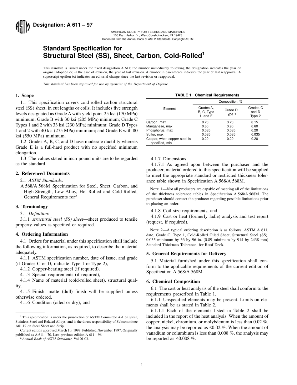 ASTM A611 - 97.pdf_第1页