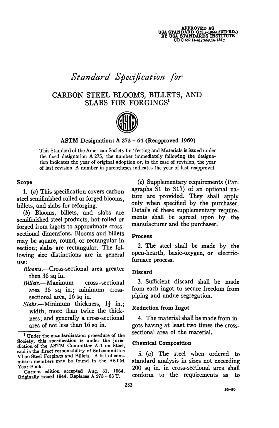 ASTM A273 - 64 (1969) scan.pdf_第1页