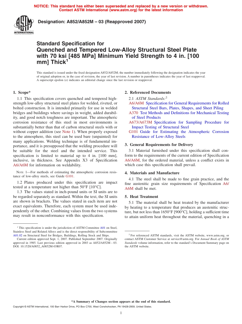 ASTM A852 - A 852M - 03 (2007).pdf_第1页