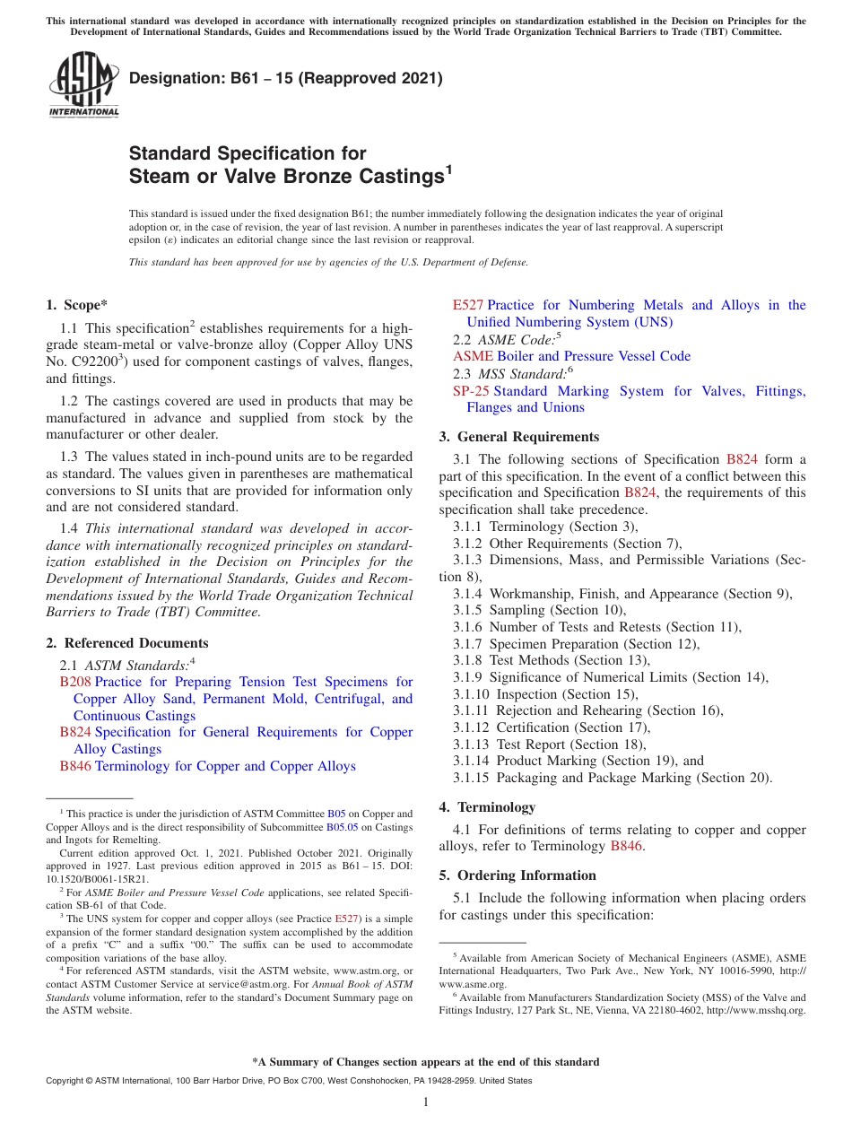 ASTM B61 - 15 (2021).pdf_第1页
