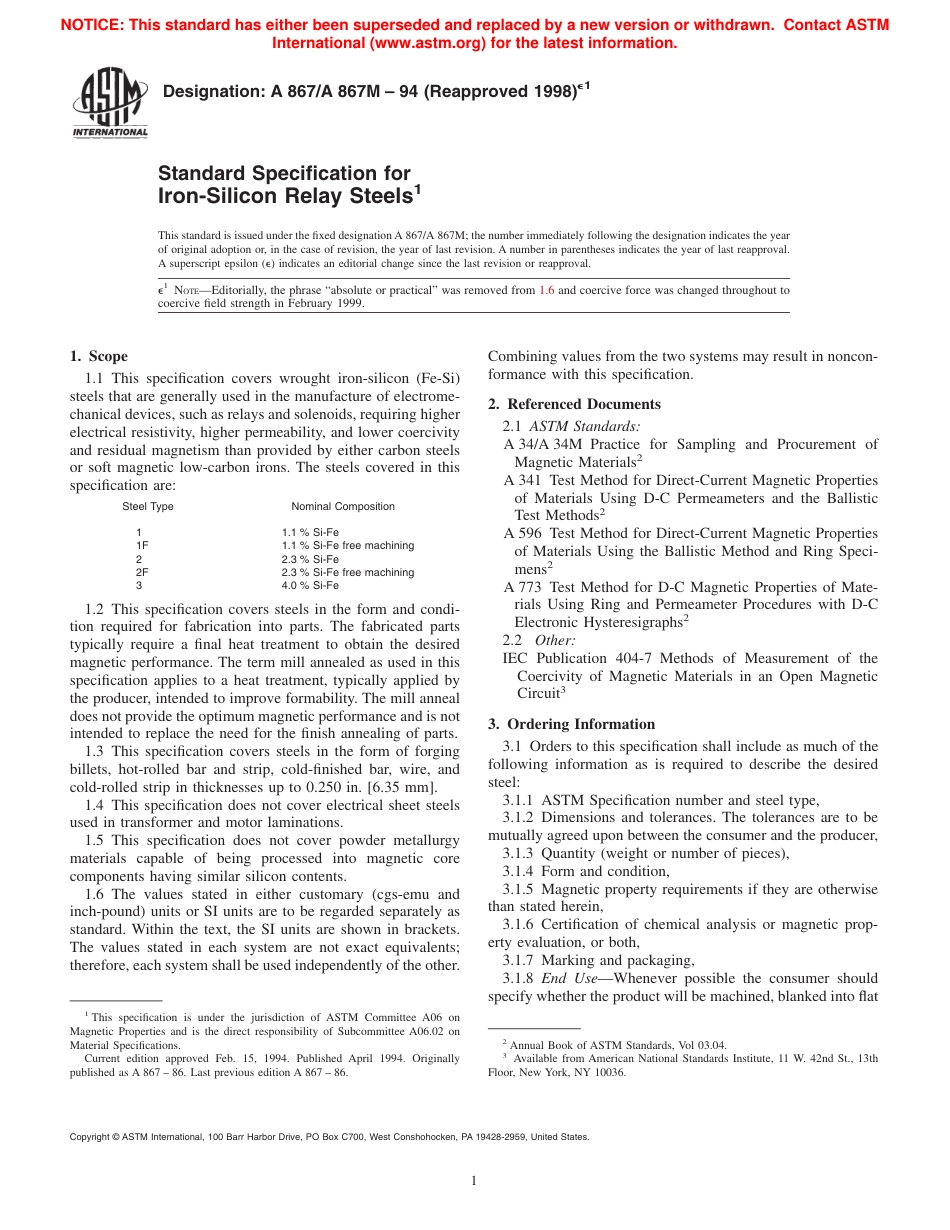 ASTM A867 - A 867M - 94 (1998)e1.pdf_第1页