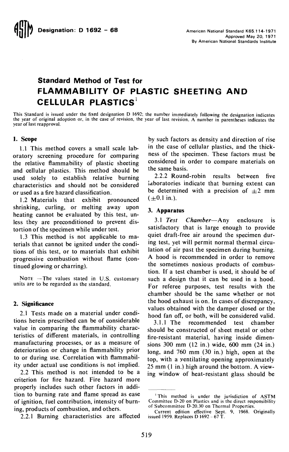 ASTM D1692 - 68 scan.pdf_第1页