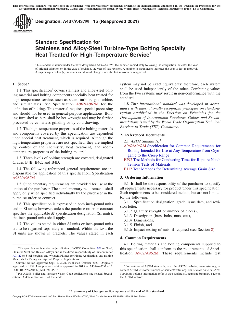 ASTM A437 - A 437M - 15 (2021).pdf_第1页