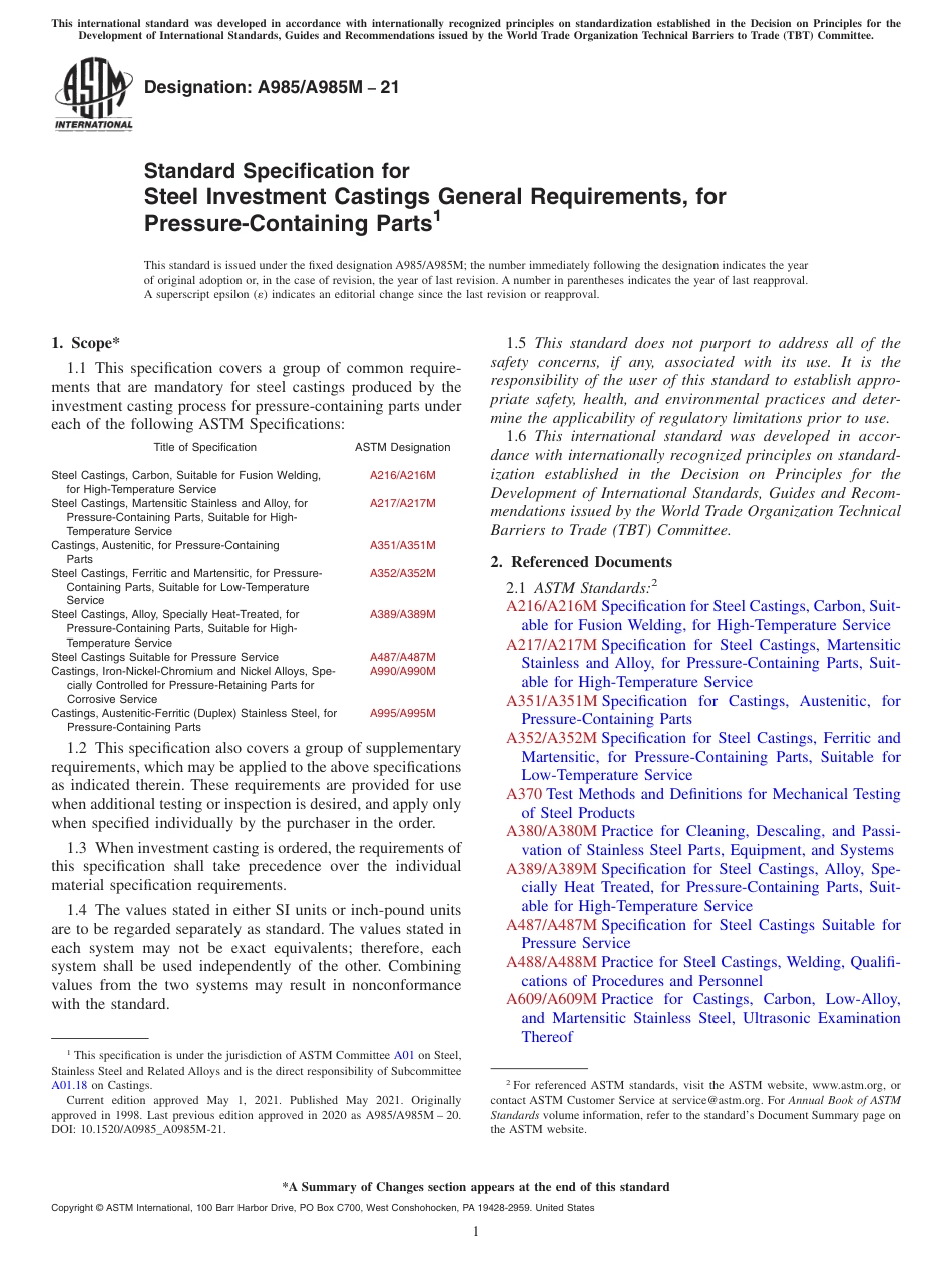 ASTM A985 - A 985M - 21.pdf_第1页
