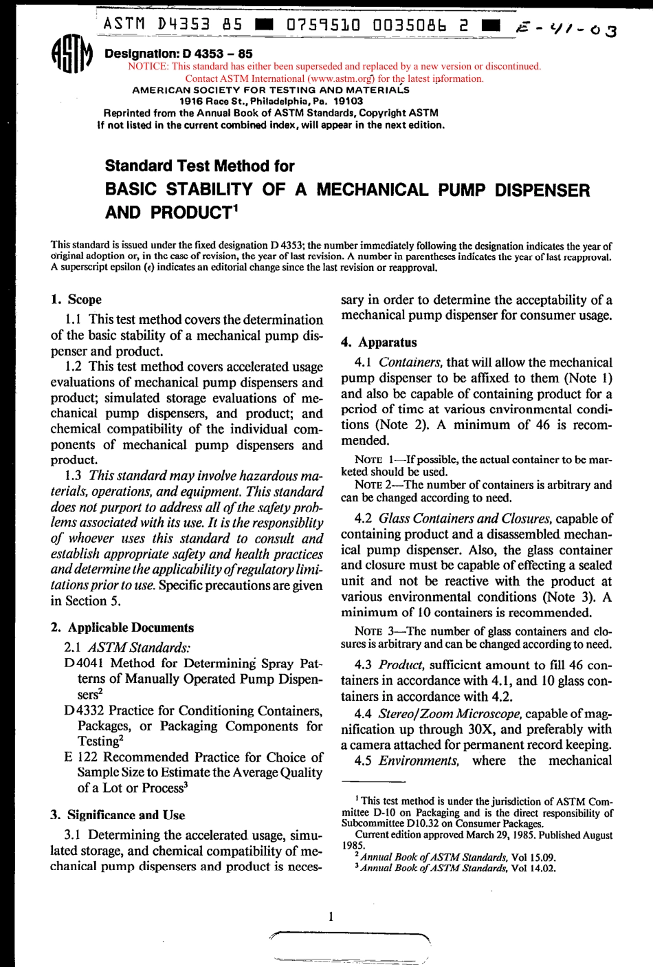 ASTM D4353 - 85 scan.pdf_第1页