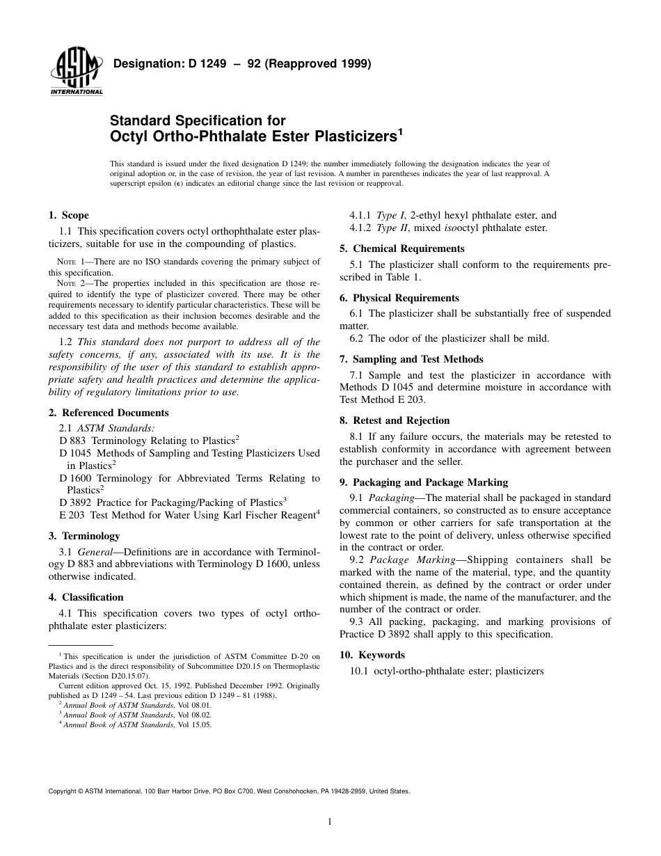 ASTM D1249 - 92 (1999).pdf_第1页