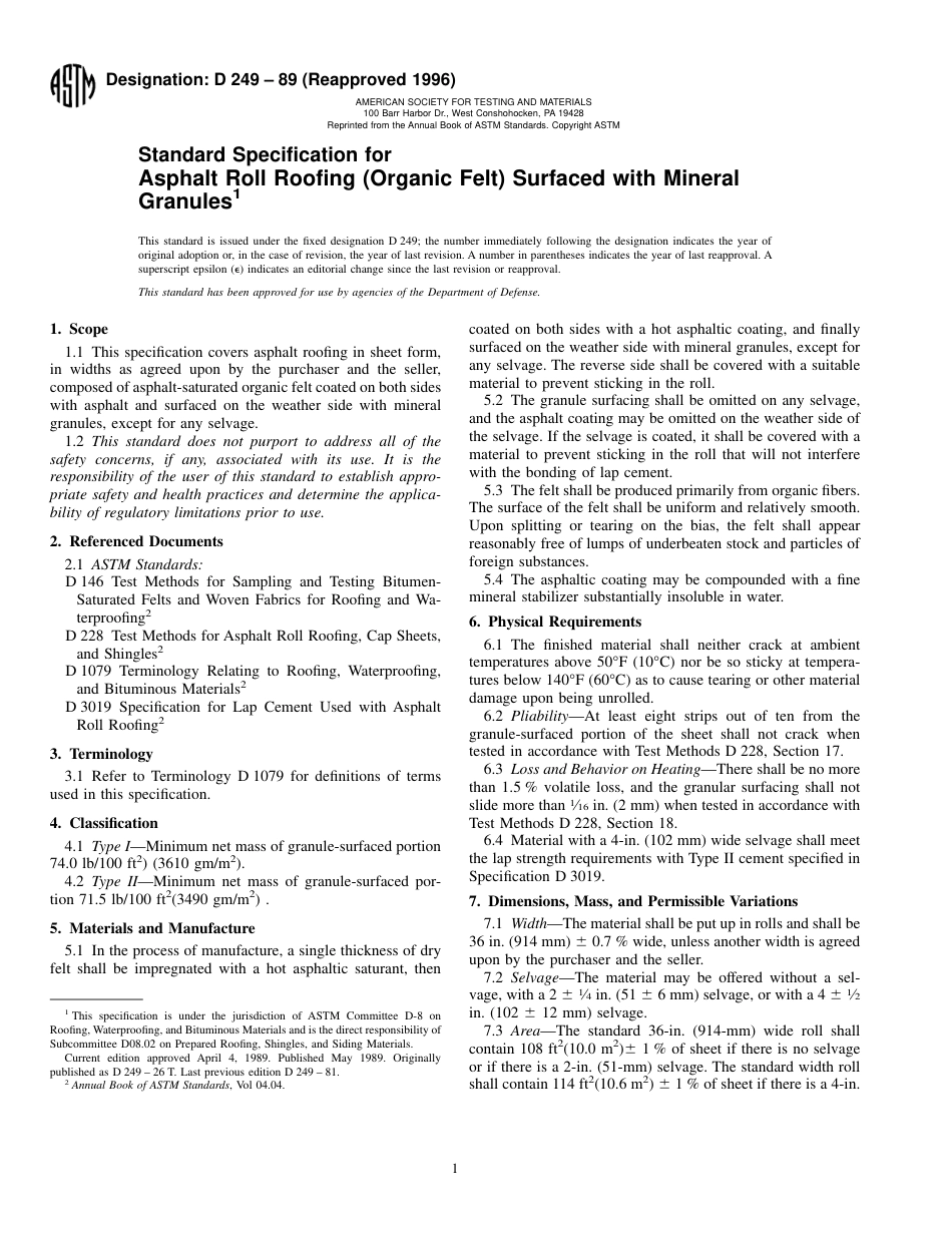 ASTM D249 - 89 (1996).pdf_第1页