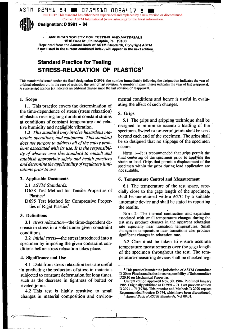 ASTM D2991 - 84 scan.pdf_第1页