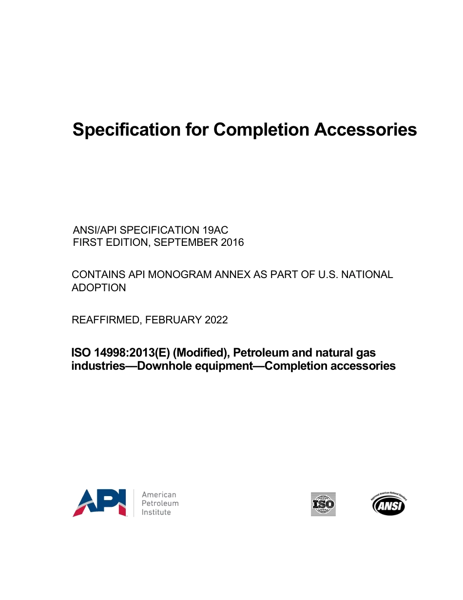 ANSI API Spec 19AC-2016 (2022).pdf_第1页