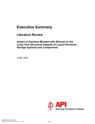 API Executive Summary. Literature Review. Impact of Gasoline Blended with Ethanol on the Long-Term Structural Integrity of Liquid Petroleum Storage Systems and Components 2002.pdf