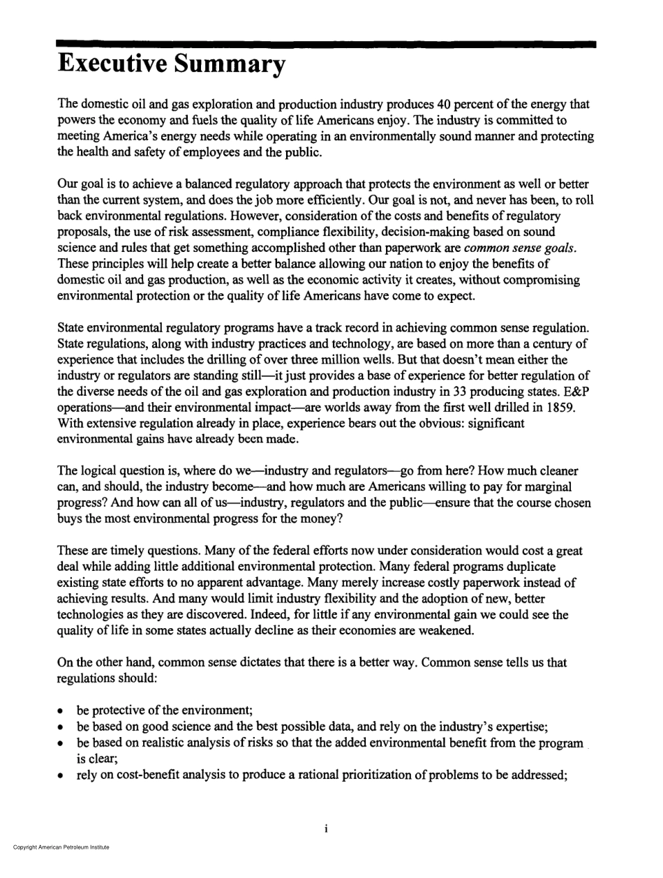 API Achieving Common Sense Environmental Regulation. Oil and Gas Exploration & Production 1996.pdf_第3页