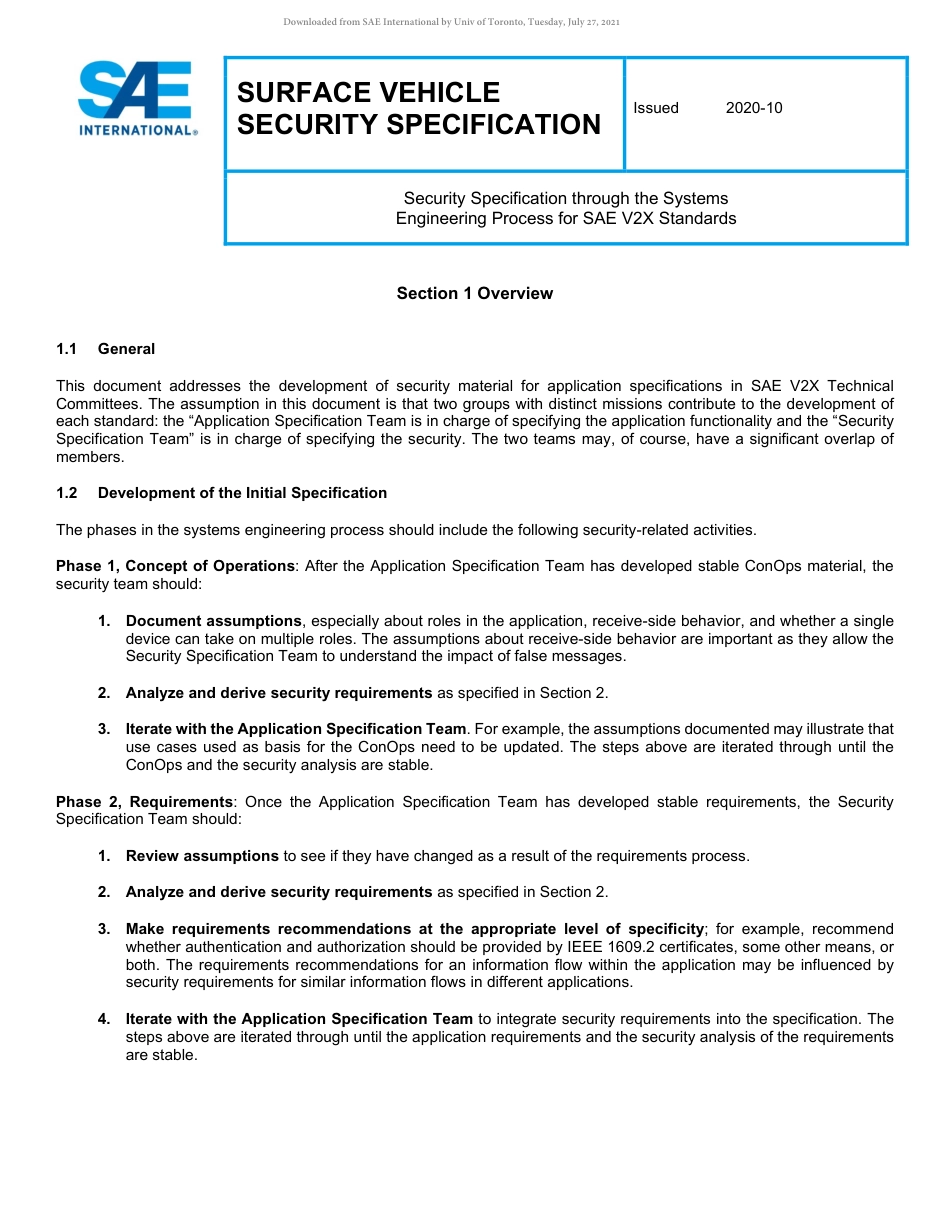 Security Specification through the Systems Engineering Process for SAE V2X Standards 2020.pdf_第1页