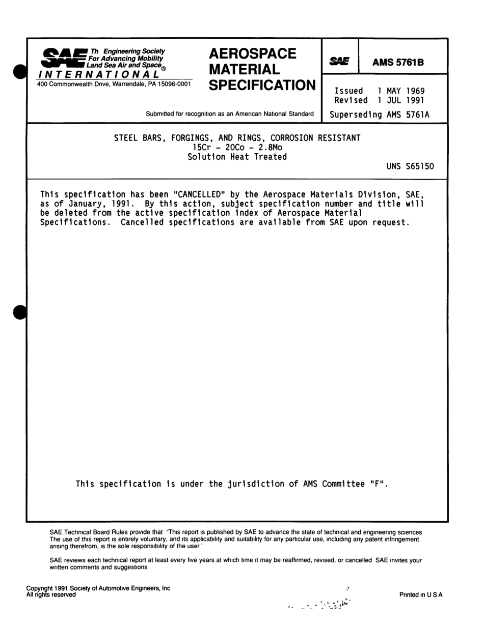 SAE AMS 5761B-1991 scan.pdf_第1页