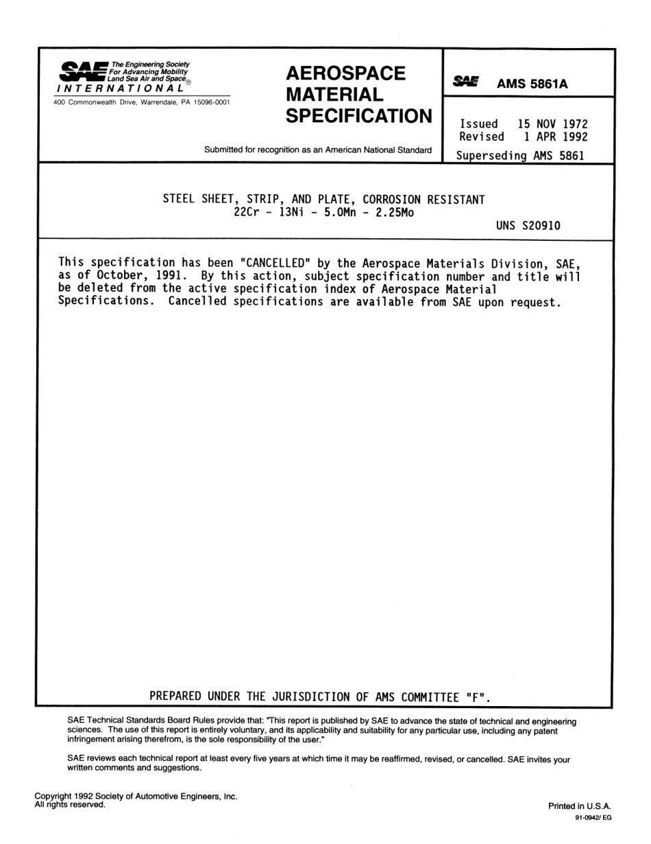 SAE AMS 5861A-1992 scan.pdf_第1页