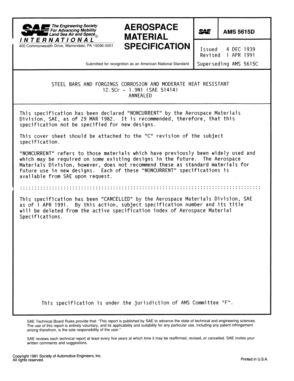 SAE AMS 5615D-1991 scan.pdf_第1页