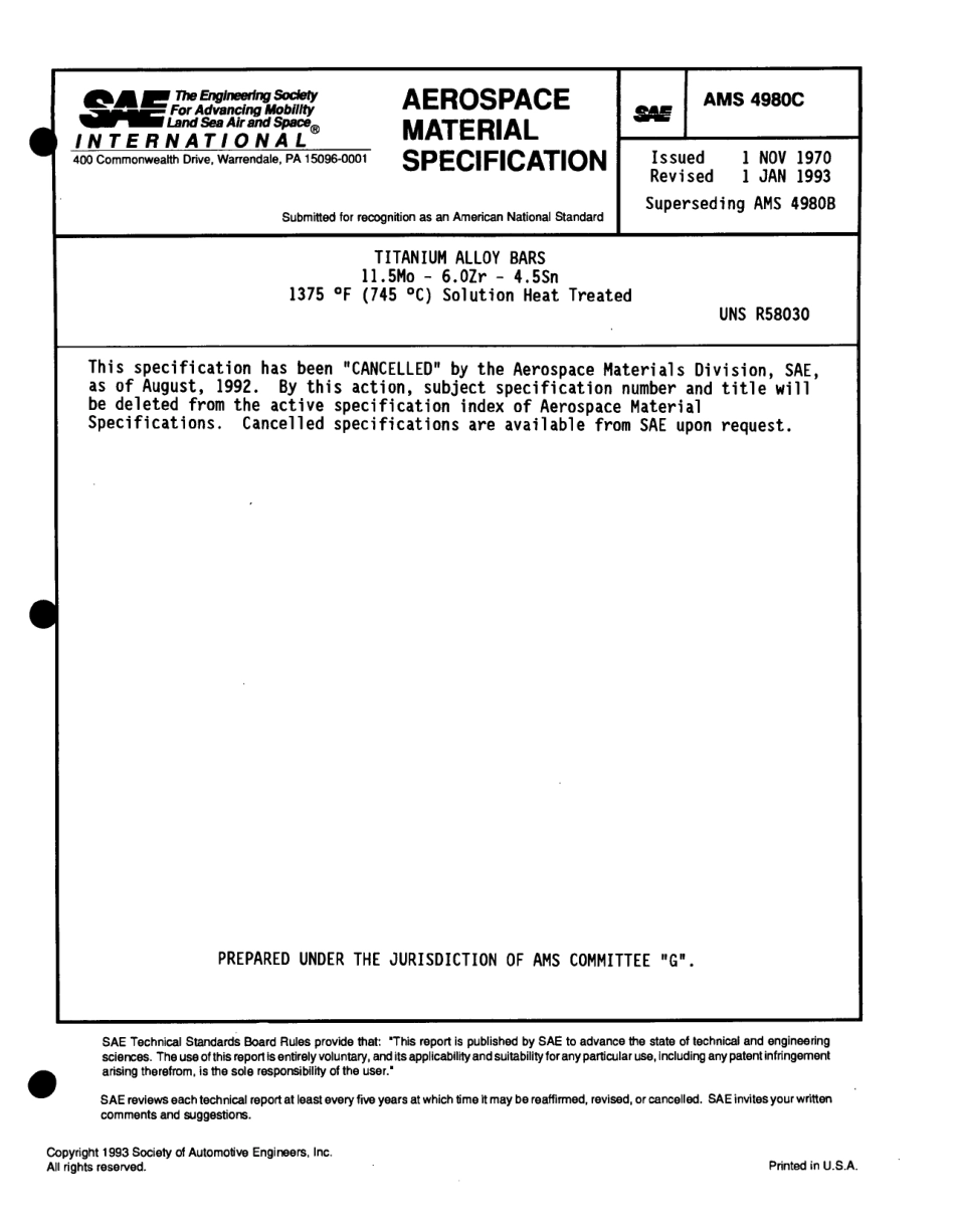 SAE AMS 4980C-1993 scan.pdf_第1页