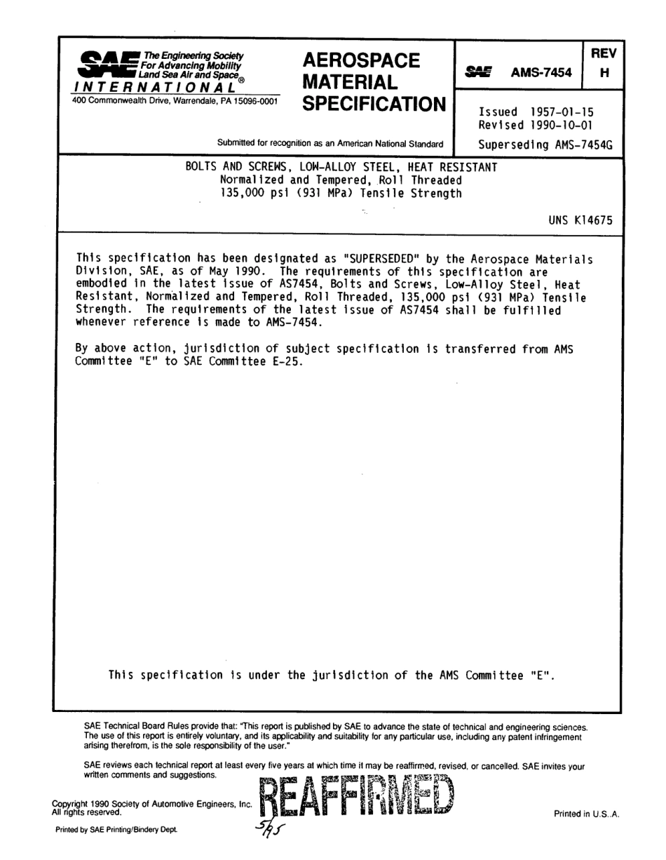 SAE AMS 7454H-1990 scan.pdf_第1页
