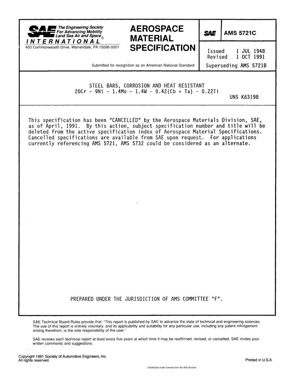 SAE AMS 5721C-1991 scan.pdf_第1页