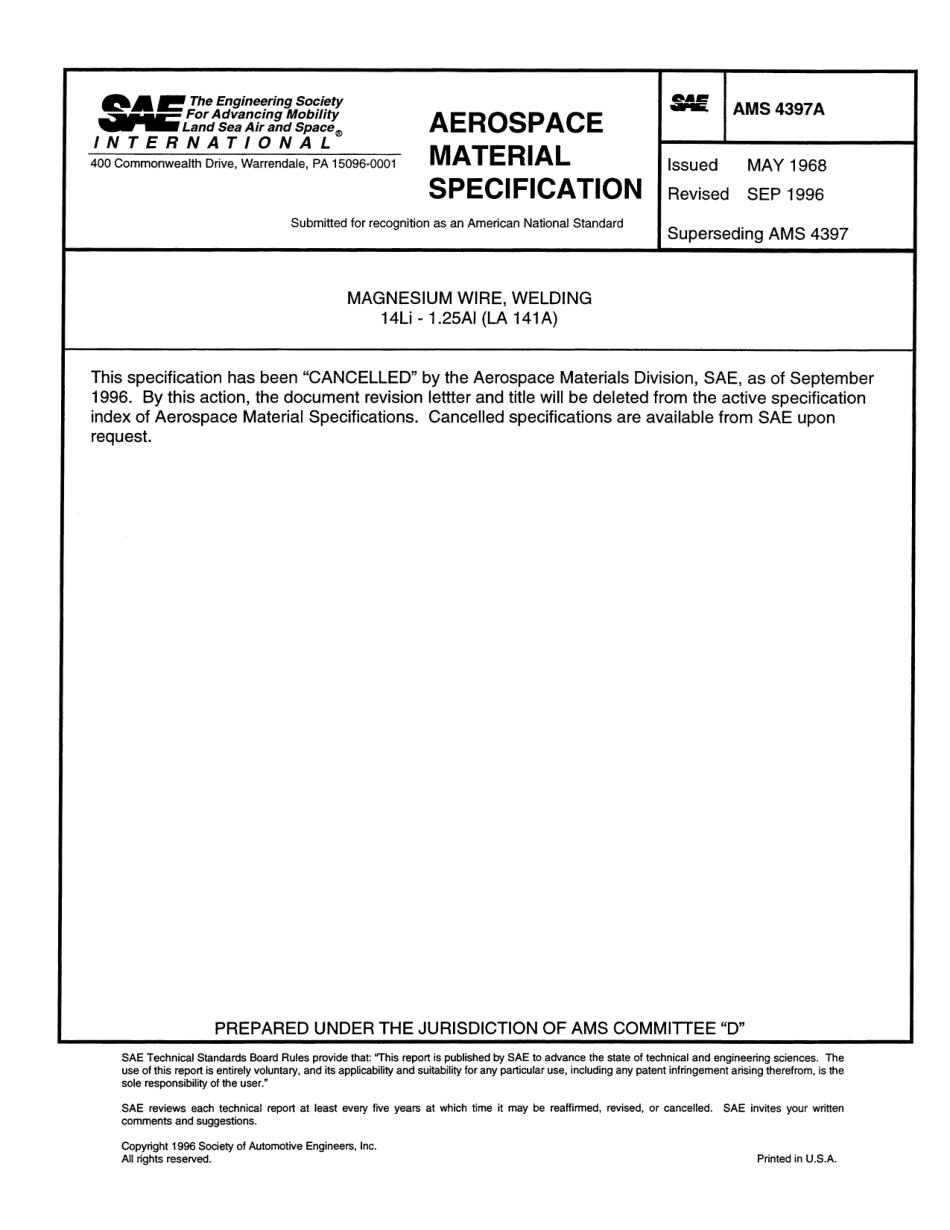 SAE AMS 4397A-1996 scan.pdf_第1页