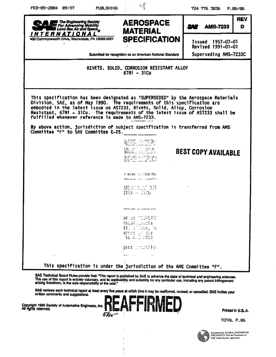 SAE AMS 7233D-1991 scan.pdf_第1页