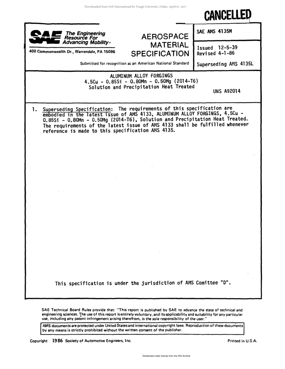 SAE AMS 4135M-1986 scan.pdf_第1页