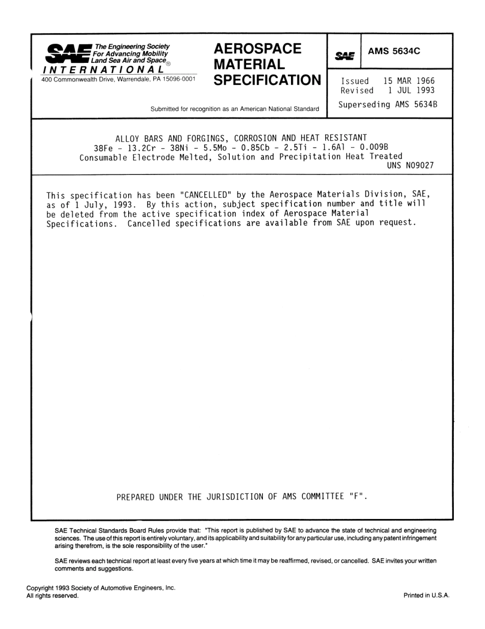SAE AMS 5634C-1993 scan.pdf_第1页