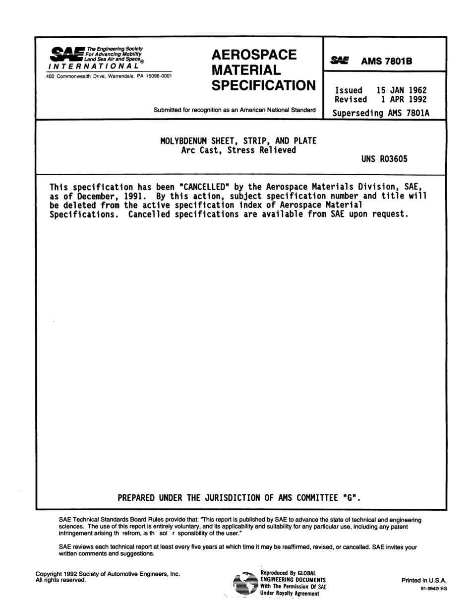 SAE AMS 7801B-1992 scan.pdf_第1页
