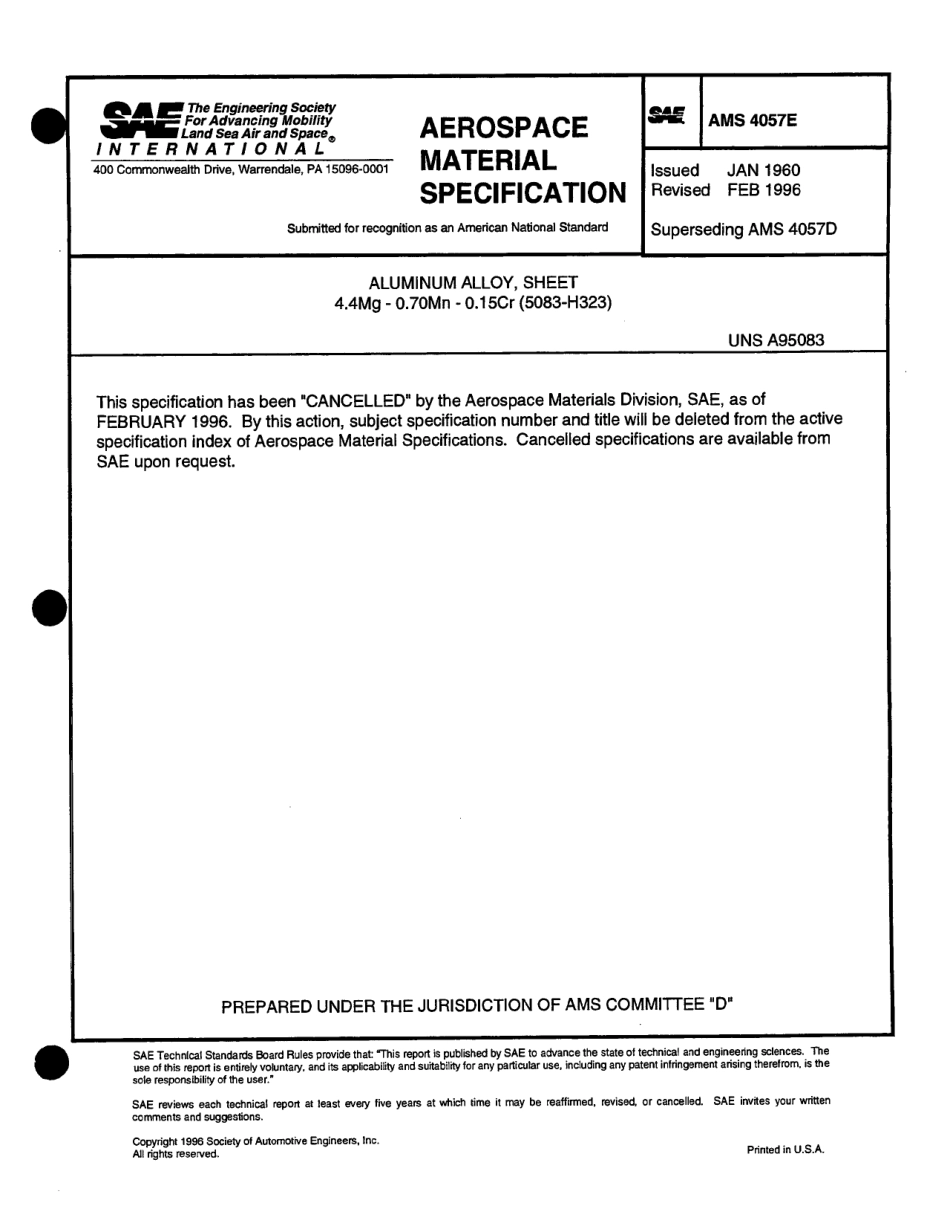 SAE AMS 4057E-1996 scan.pdf_第1页