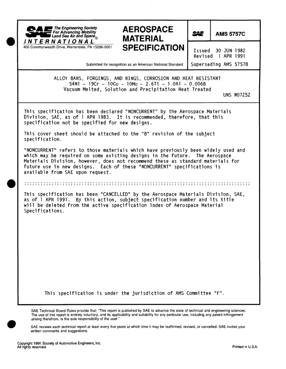 SAE AMS 5757C-1991 scan.pdf_第1页