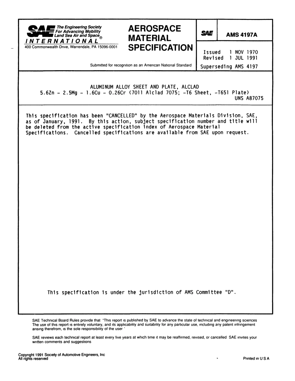SAE AMS 4197A-1991 scan.pdf_第1页