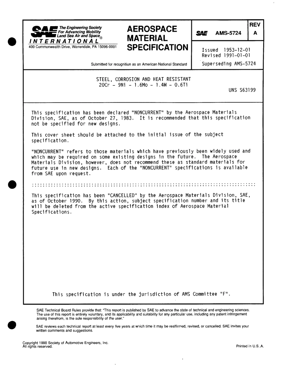SAE AMS 5724A-1991 scan.pdf_第1页