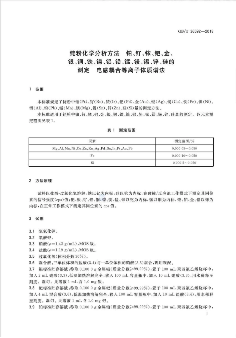 GBT 36592-2018 铑粉化学分析方法铂、钌、铱、钯、金、银、铜、铁、镍、铝、铅、锰.pdf_第3页