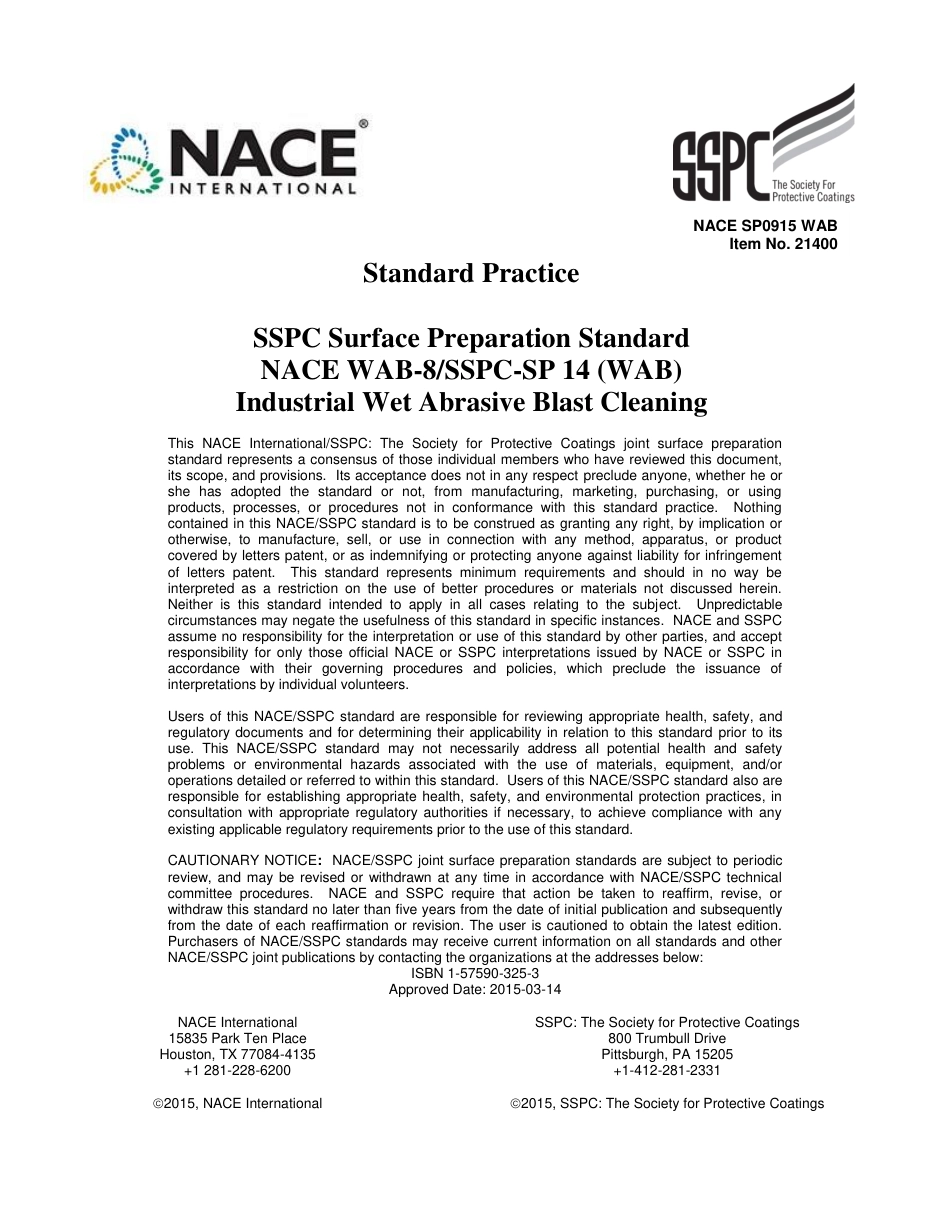 NACE WAB-8-2015 (NACE SP0915) SSPC-SP 14 (WAB).pdf_第1页