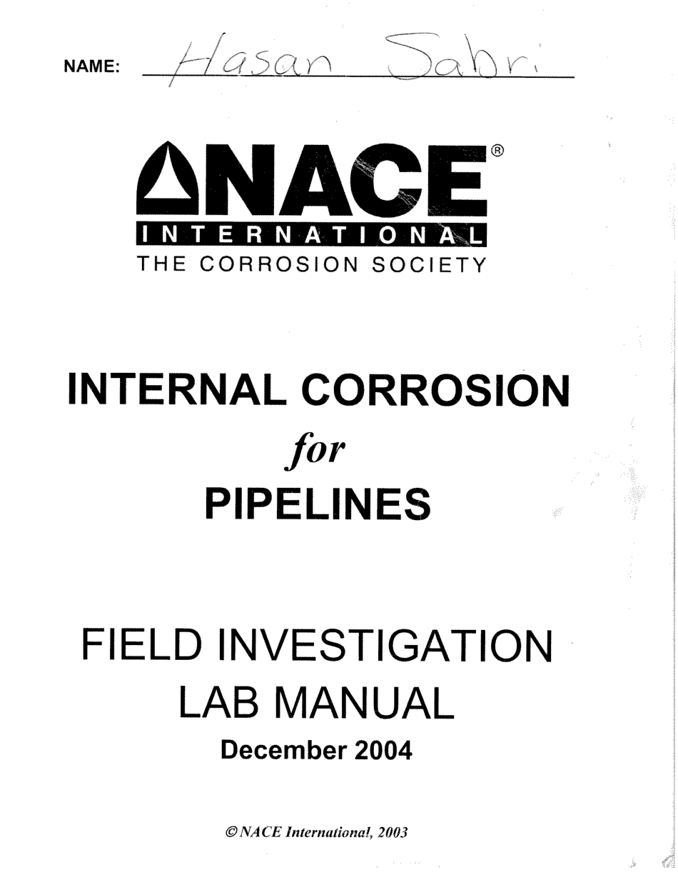 NACE Internal corrosion for pipelines - Field investigation lab manual 2004.pdf_第1页