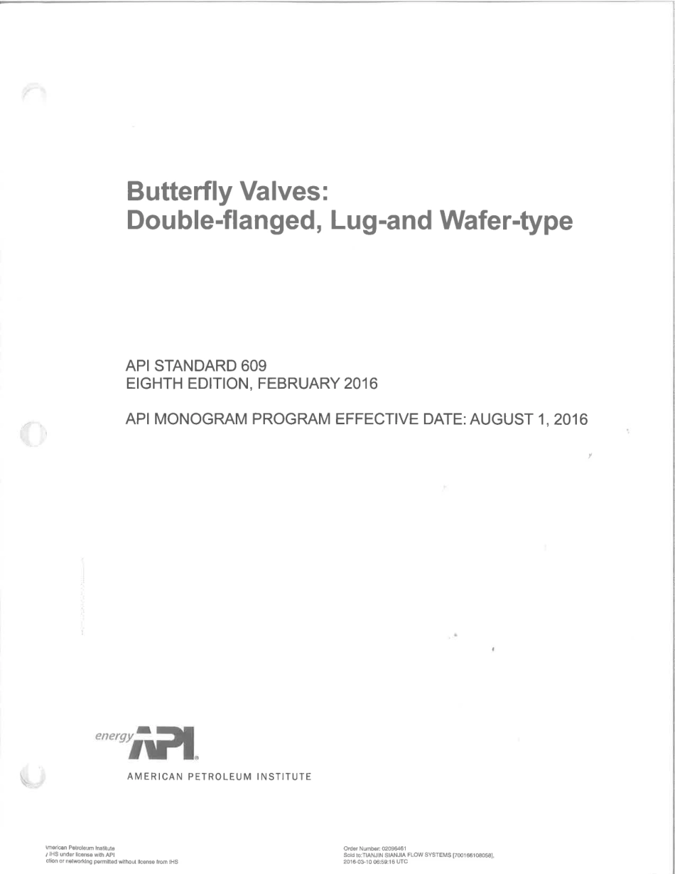 API STD 609-2016 Butterfly Valves Double-flanged, Lug- and Wafer-type, Eighth Edition.pdf_第1页
