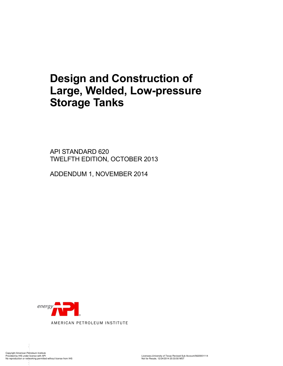 API STD 620-2014 12th ADDENDUM 1 Design and Construction of Large, Welded, .pdf_第1页