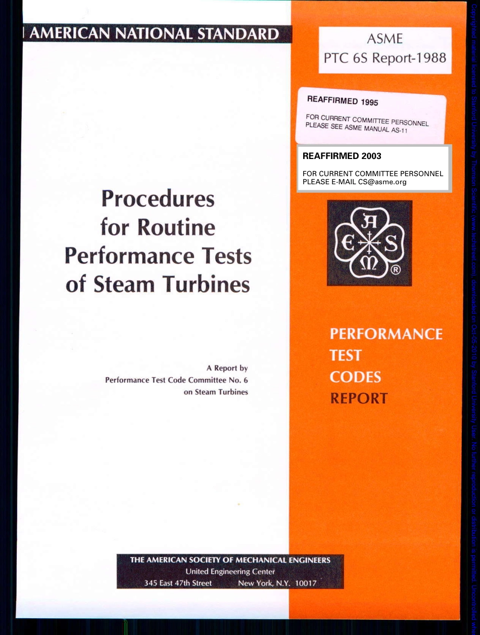 ASME PTC6S_1988_Procedures for Routine Performance Tests of Steam Turbines.pdf_第1页