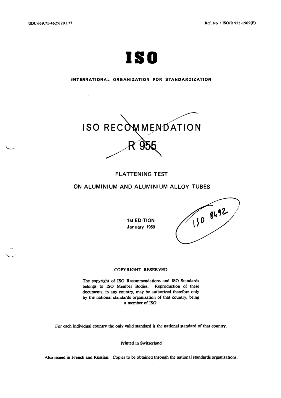 ISO R 00955-1969 scan.pdf_第1页