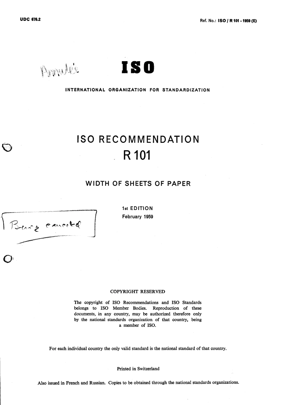 ISO R 00101-1959 scan.pdf_第1页