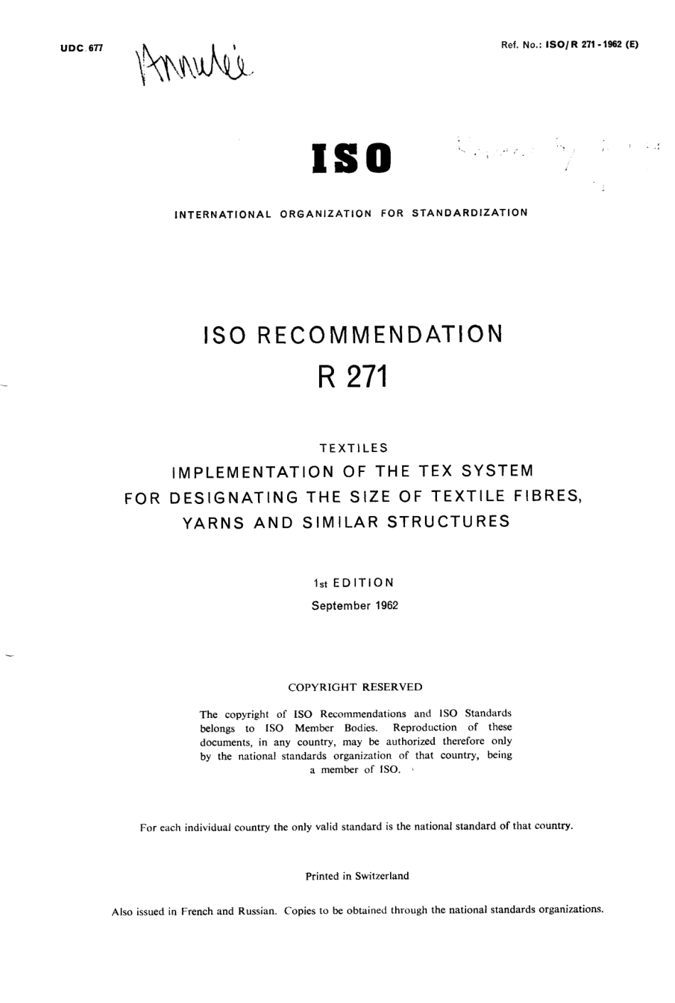 ISO R 00271-1962 scan.pdf_第1页