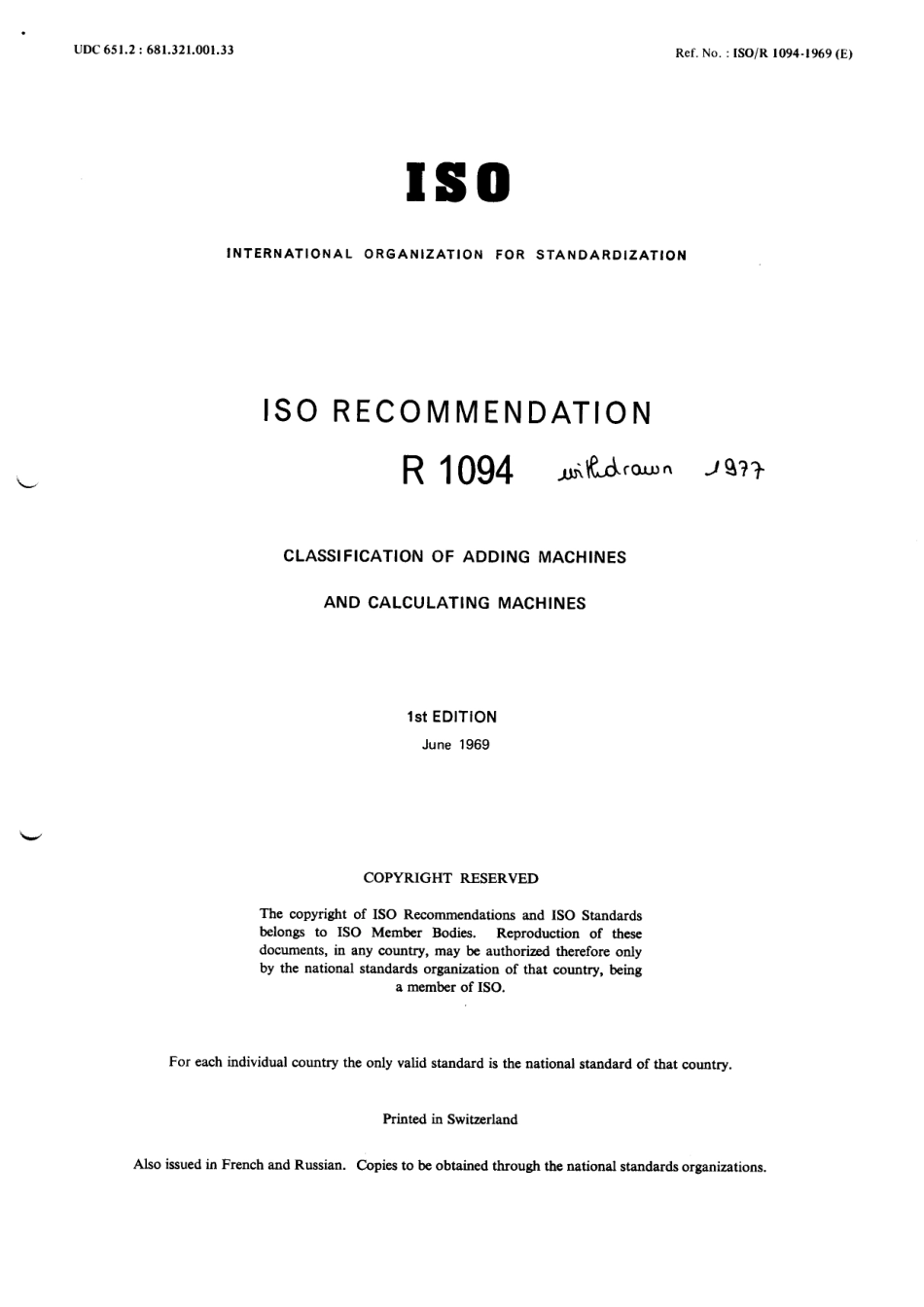 ISO R 01094-1969 scan.pdf_第1页