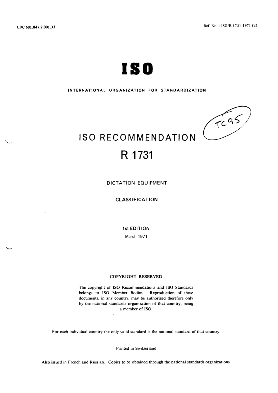 ISO R 01731-1971 scan.pdf_第1页