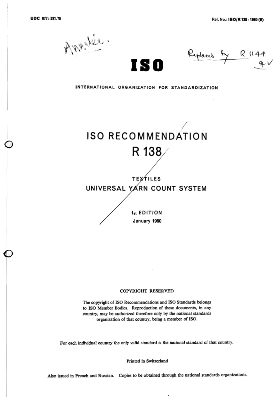 ISO R 00138-1960 scan.pdf_第1页
