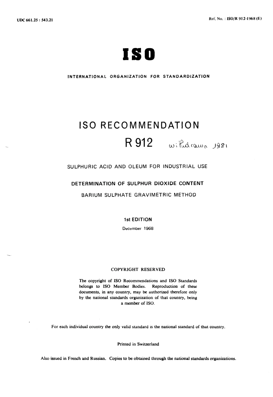 ISO R 00912-1968 scan.pdf_第1页