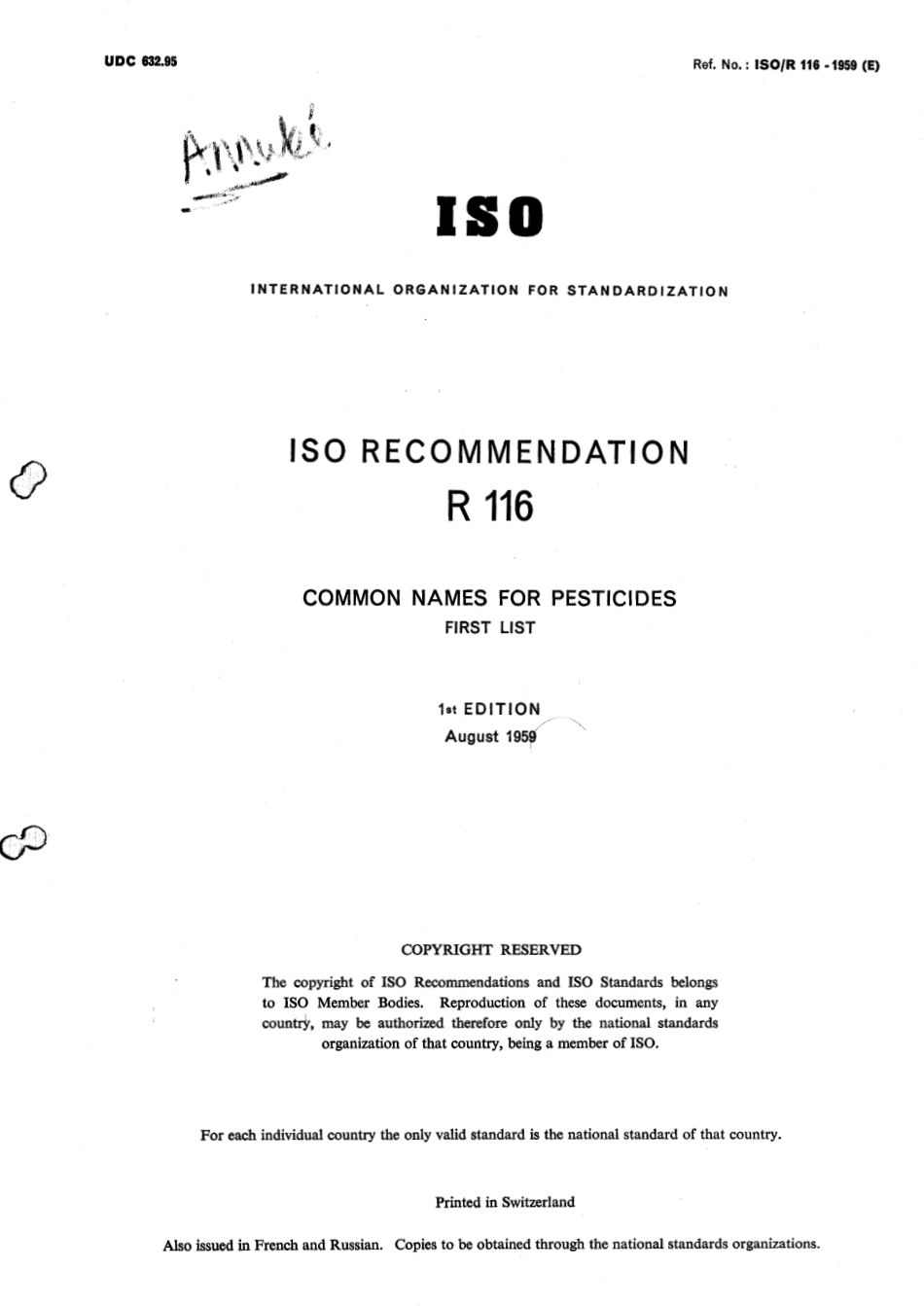 ISO R 00116-1959 scan.pdf_第1页